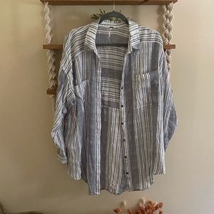 Free People Striped Beachy Button Up